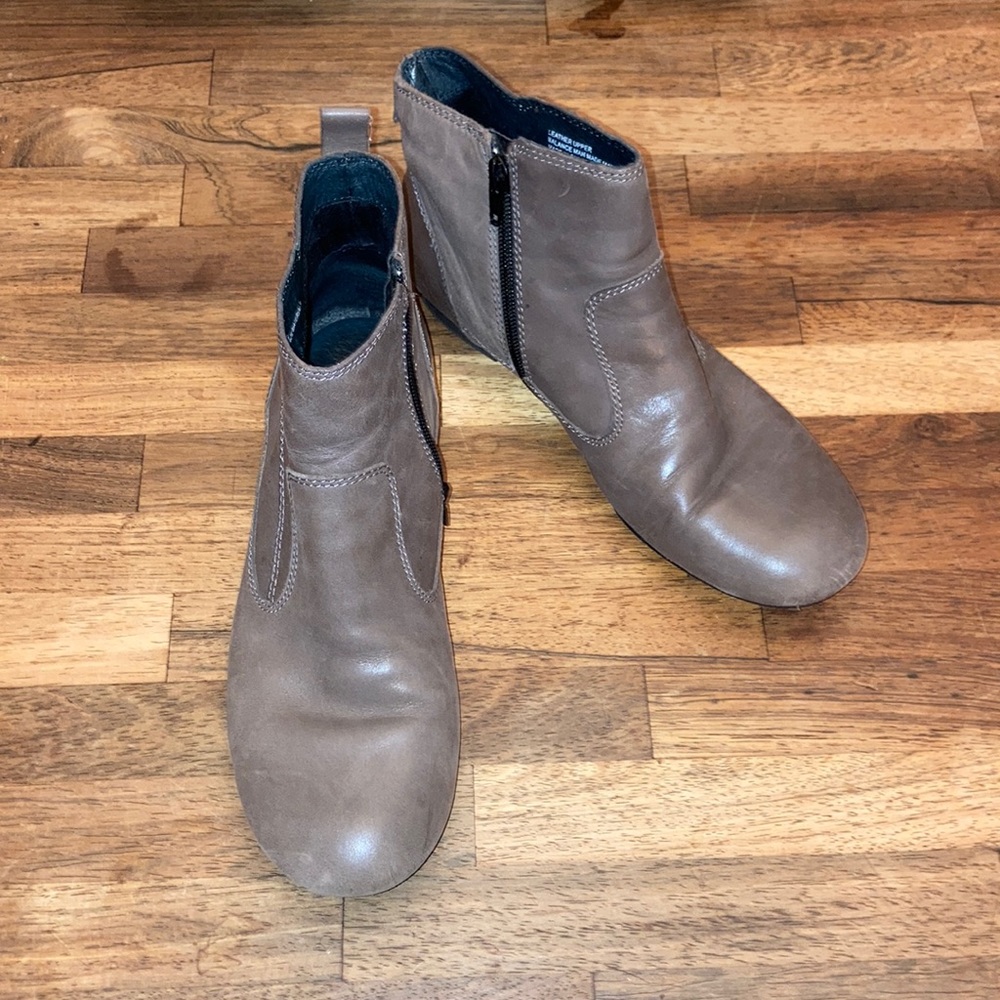 Born Taupe Leather Side-Zip Ankle Booties
